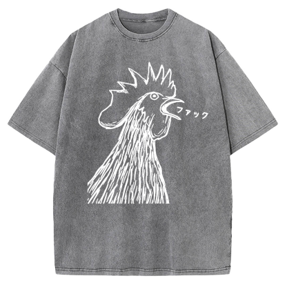 Tokyo-Assassin Funny Dirty Talking Chicken Vintage Washed T-shirt