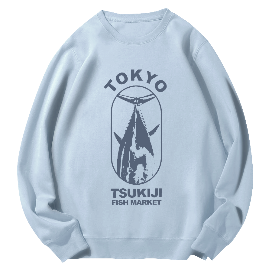 Tokyo Tsukiji Fish Market Round Neck Sweatshirt-Zazasy