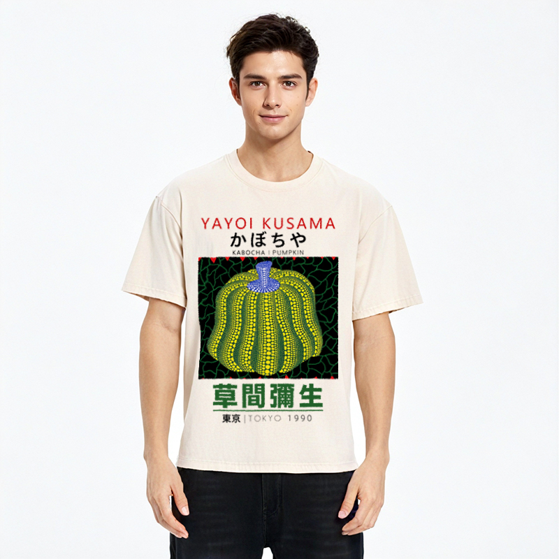 Tokyo-Assassin Artistic Creation Pumpkin Design Washed T-Shirt