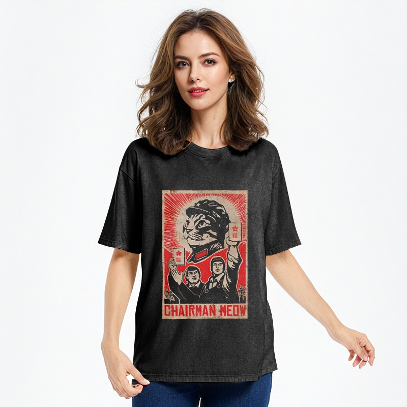 Tokyo-Assassin Meow Mao Cat Meme Washed T-Shirt-Tokyo-Assassin
