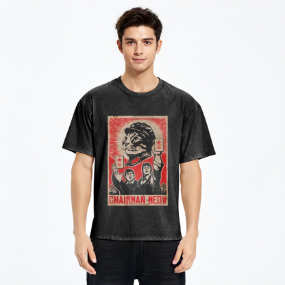Tokyo-Assassin Meow Mao Cat Meme Washed T-Shirt-Tokyo-Assassin
