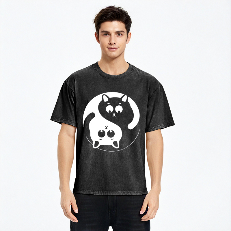 Tokyo-Assassin Yin Yang Gossip Cat Washed T-Shirt-Tokyo-Assassin