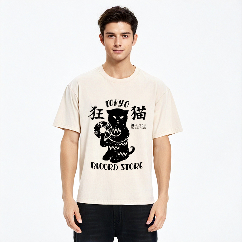 Tokyo-Assassin Tokyo Record Store Cat CD Washed T-Shirt-Tokyo-Assassin