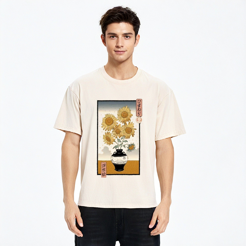 Tokyo-Assassin Sunflowers Ukiyo-e Washed T-Shirt-Tokyo-Assassin