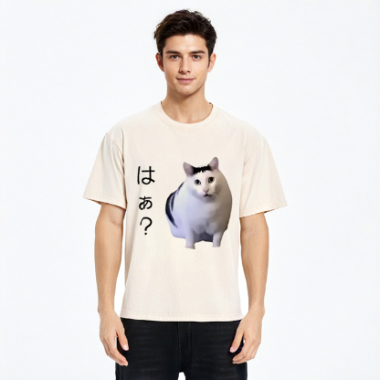 Tokyo-Assassin Suspicious Funny Cat Washed T-Shirt-Tokyo-Assassin