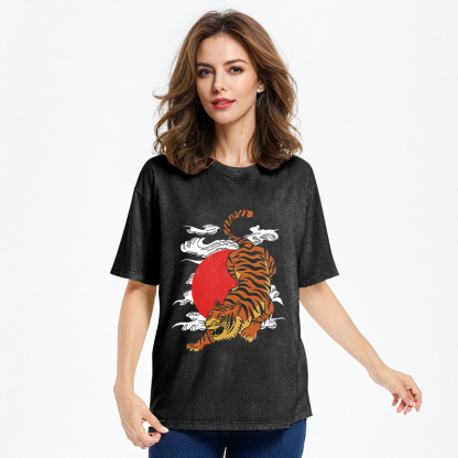 Tokyo-Assassin Japanese Fierce Tiger Washed T-Shirt-Tokyo-Assassin