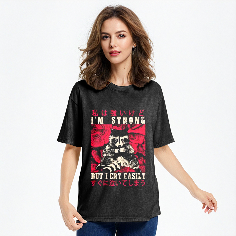 Tokyo-Assassin I Am Strong Raccoon Washed T-Shirt-Tokyo-Assassin
