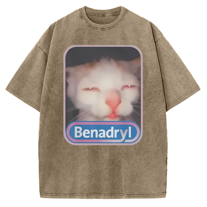 Tokyo-Assassin Benadryl Meme Cat Vintage Washed T-shirt