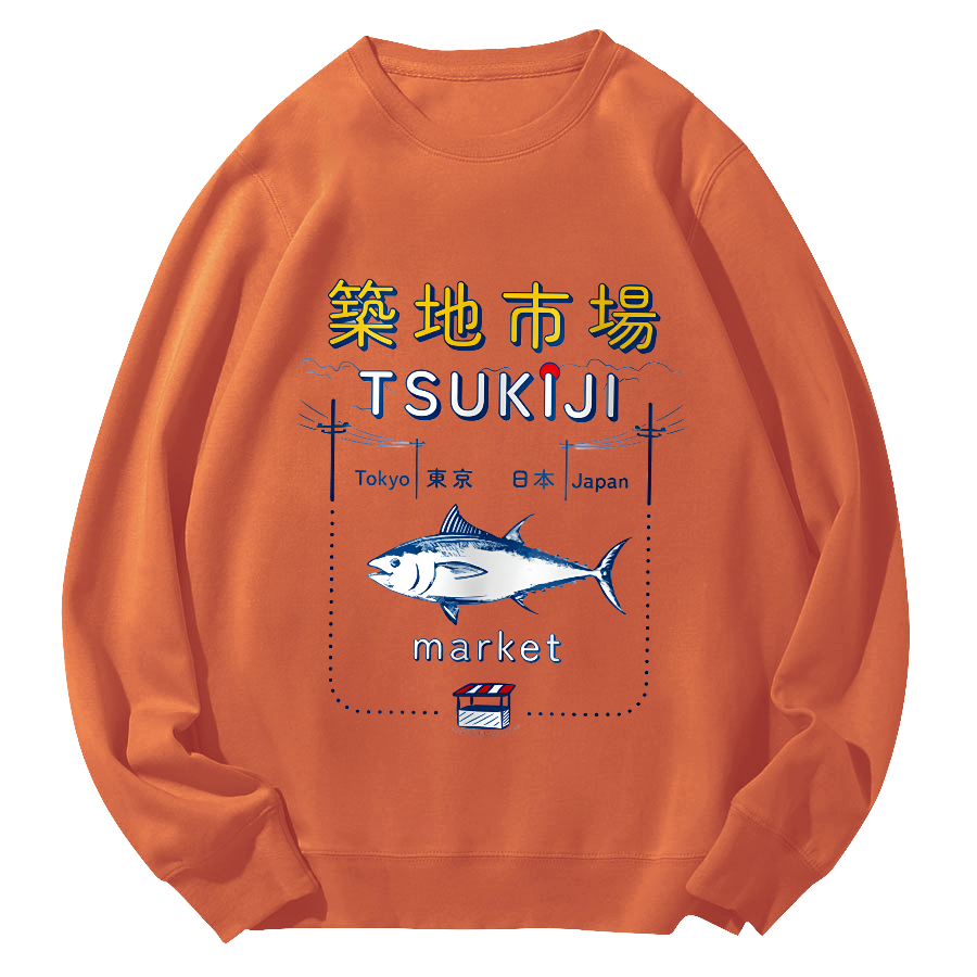 Tuna at The Tsukiji Market in Japan Round Neck Sweatshirt-Zazasy