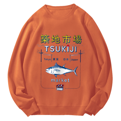 Tuna at The Tsukiji Market in Japan Round Neck Sweatshirt-Zazasy