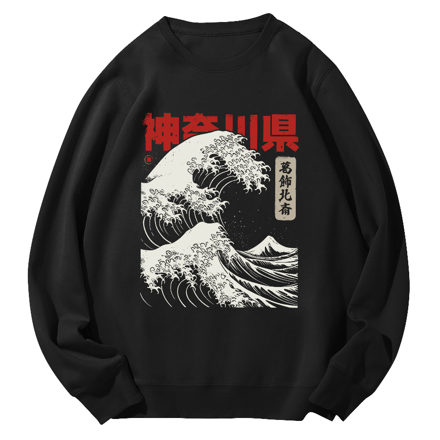 Shennai Giant Wave Round Neck Sweatshirt-Zazasy