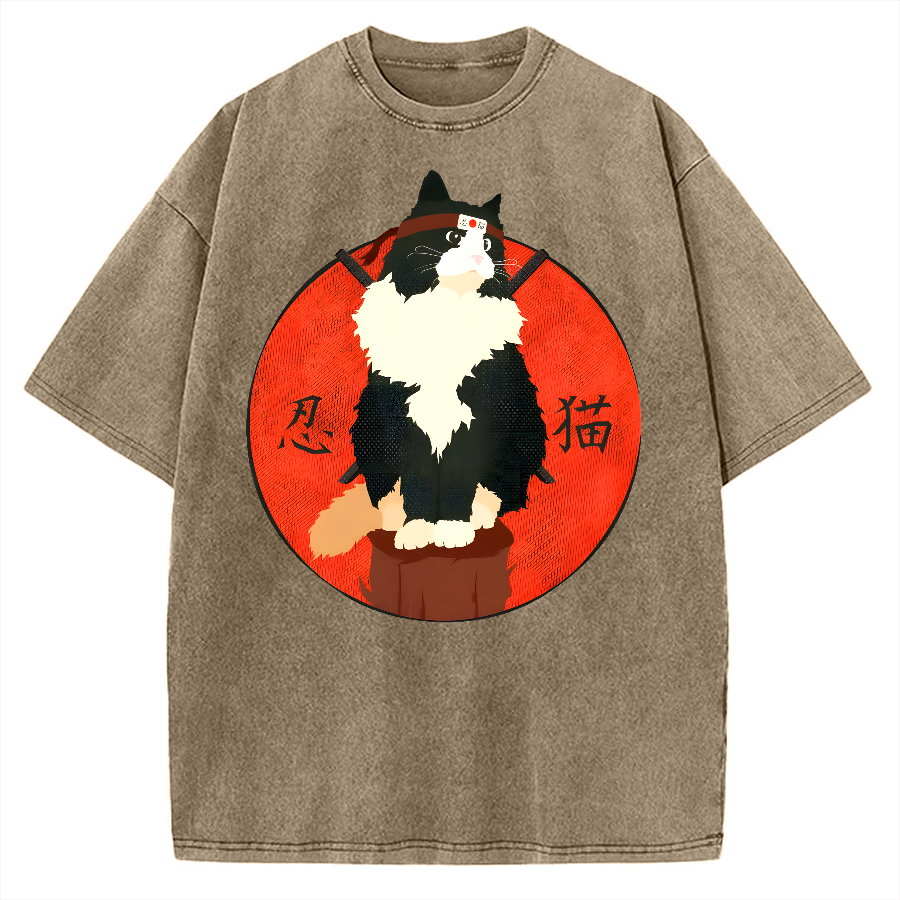 Cute Ninja Cat Vintage Washed T-shirt