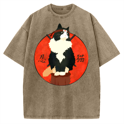 Cute Ninja Cat Vintage Washed T-shirt