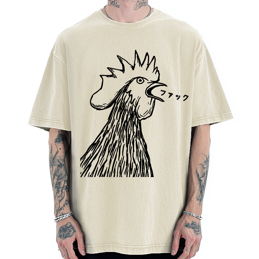Tokyo-Assassin Funny Dirty Talking Chicken Vintage Washed T-shirt