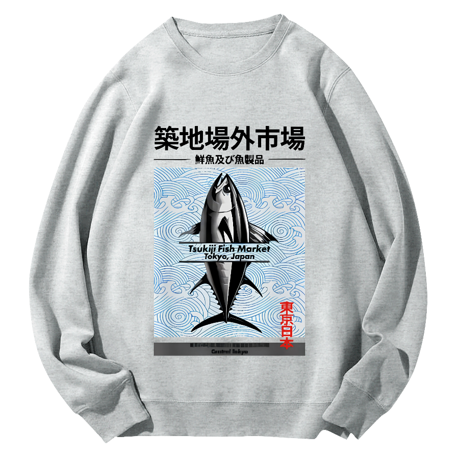 Tokyo Tsukiji Off Market, Japan Round Neck Sweatshirt-Zazasy
