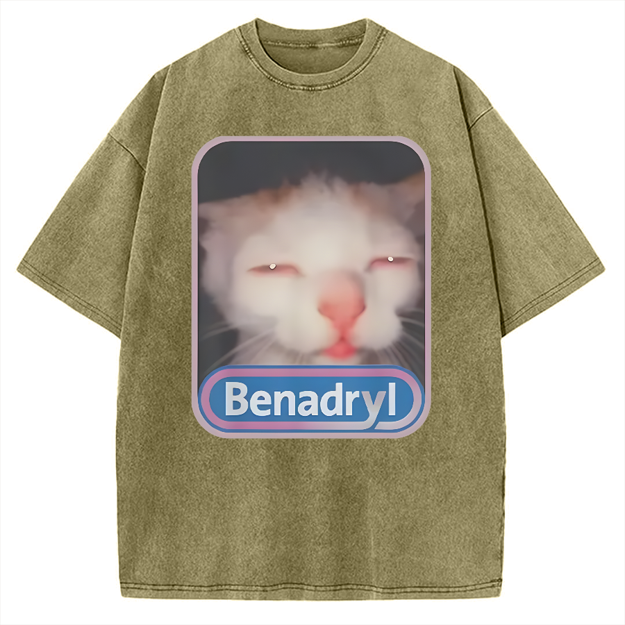 Tokyo-Assassin Benadryl Meme Cat Vintage Washed T-shirt