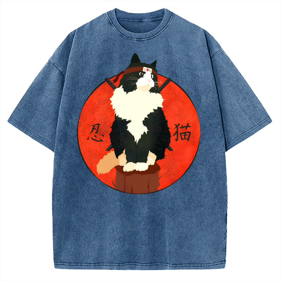 Cute Ninja Cat Vintage Washed T-shirt
