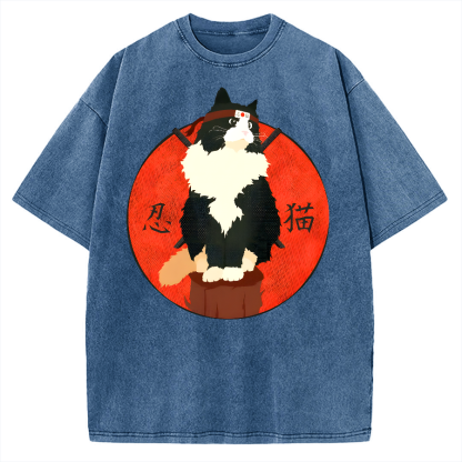 Cute Ninja Cat Vintage Washed T-shirt