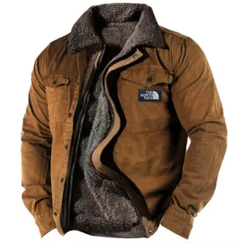 Men's Casual Brown Bomber Jacket with Zipper & Side Seam Inserts
