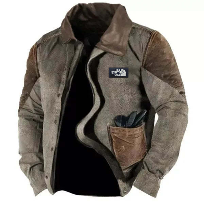 Men's Casual Brown Bomber Jacket with Zipper & Side Seam Inserts