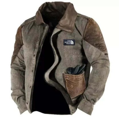 Men's Casual Brown Bomber Jacket with Zipper & Side Seam Inserts