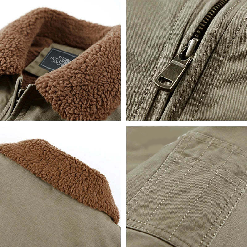 Men's Fleece Tactical Jacket with Fur Collar