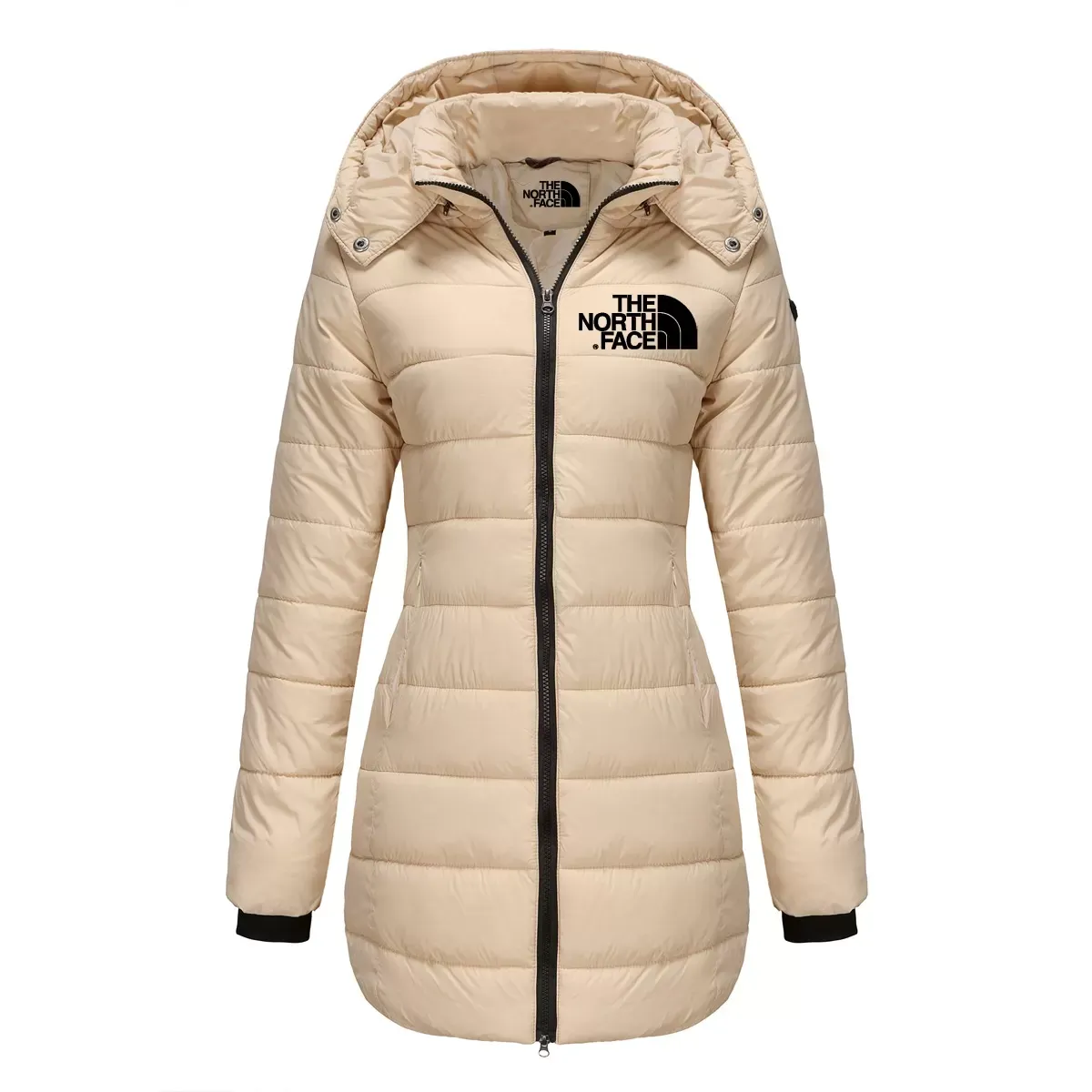 Women's cotton padded clothes, medium length, slim fitting cotton padded jacket, warm, solid hooded cotton padded clothes
