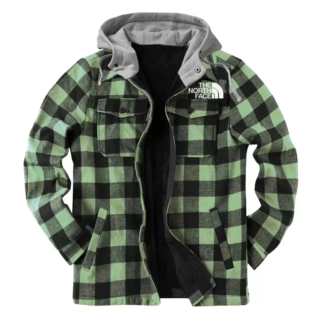 TNF® Winter thickened cotton coat, men's plaid, loose cap, zipper lapel jacket