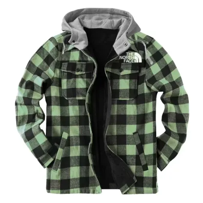 TNF® Winter thickened cotton coat, men's plaid, loose cap, zipper lapel jacket
