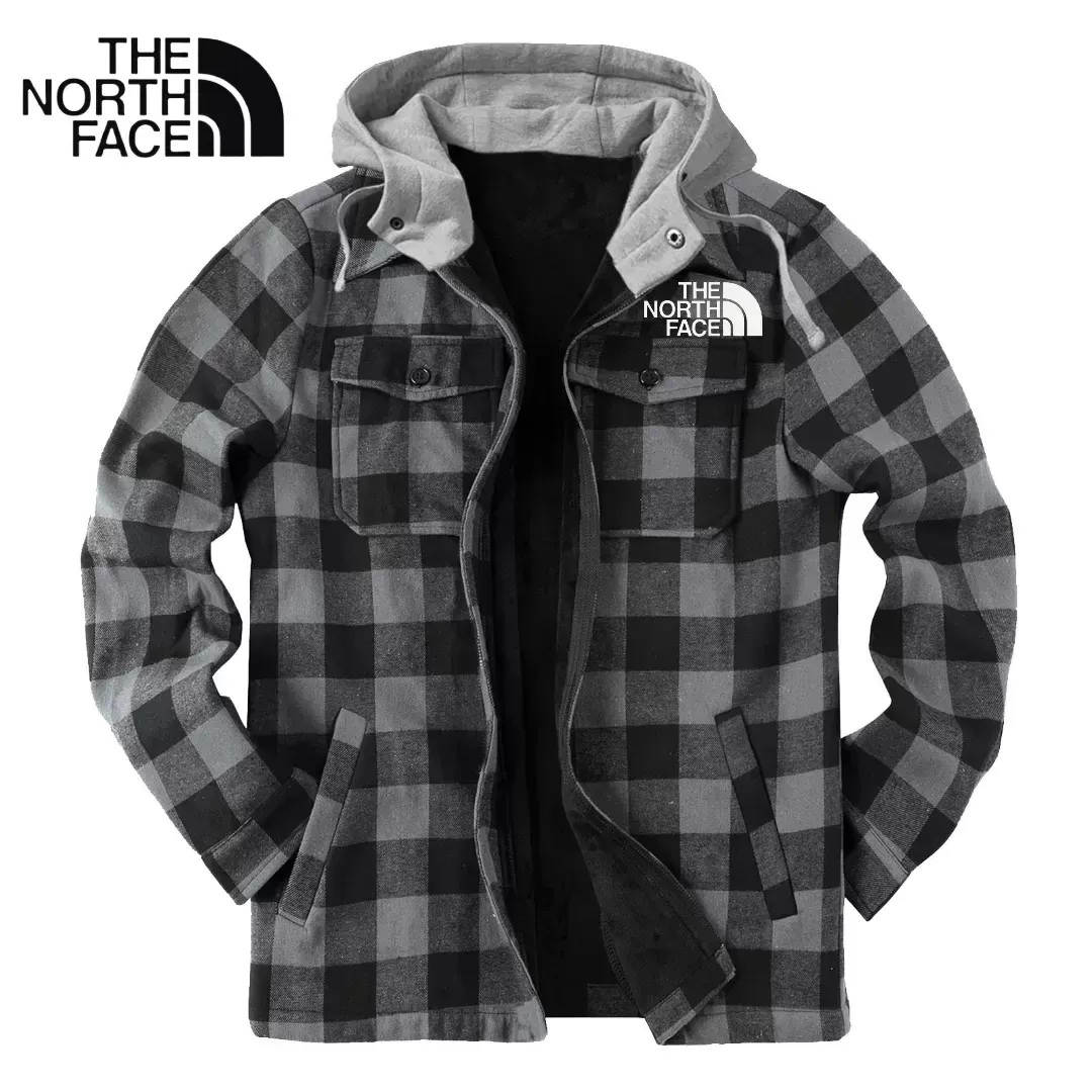 TNF® Winter thickened cotton coat, men's plaid, loose cap, zipper lapel jacket