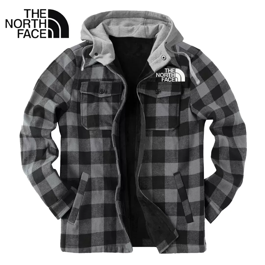 TNF® Winter thickened cotton coat, men's plaid, loose cap, zipper lape