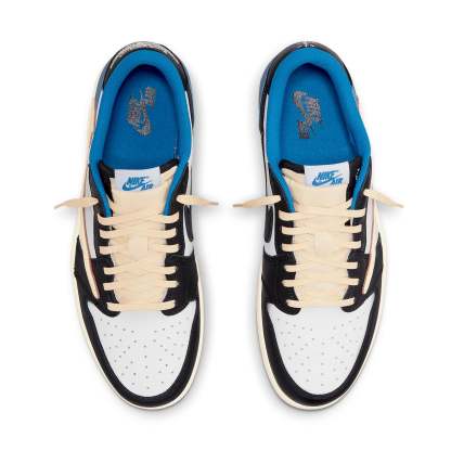 Fragment Design x Travis Scott x Air Jordan 1 Retro Low 'Sail Black Military Blue' DM7866-140