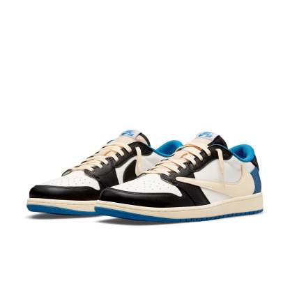 Fragment Design x Travis Scott x Air Jordan 1 Retro Low 'Sail Black Military Blue' DM7866-140