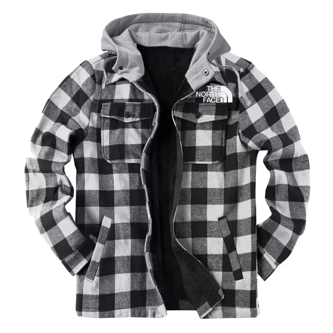 TNF® Winter thickened cotton coat, men's plaid, loose cap, zipper lapel jacket