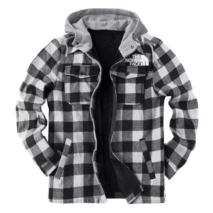 TNF® Winter thickened cotton coat, men's plaid, loose cap, zipper lapel jacket
