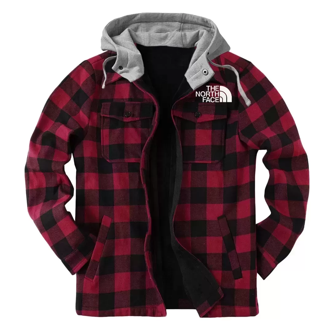 TNF® Winter thickened cotton coat, men's plaid, loose cap, zipper lapel jacket