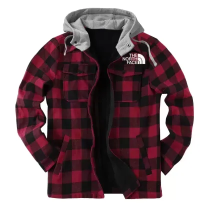 TNF® Winter thickened cotton coat, men's plaid, loose cap, zipper lapel jacket