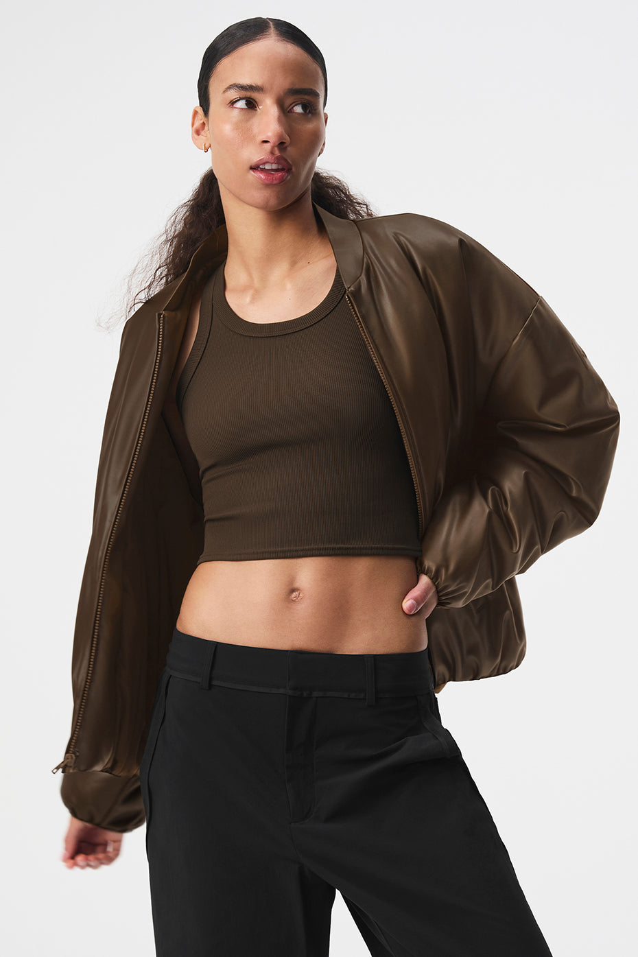 Faux Leather Premier Bomber - Espresso