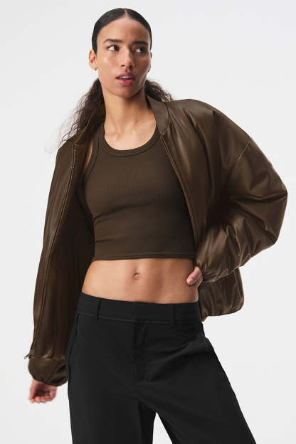 Faux Leather Premier Bomber - Espresso