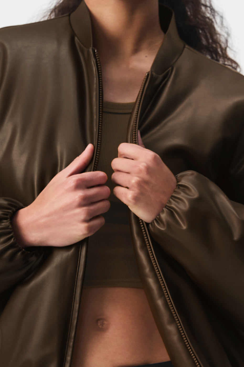 Faux Leather Premier Bomber - Espresso