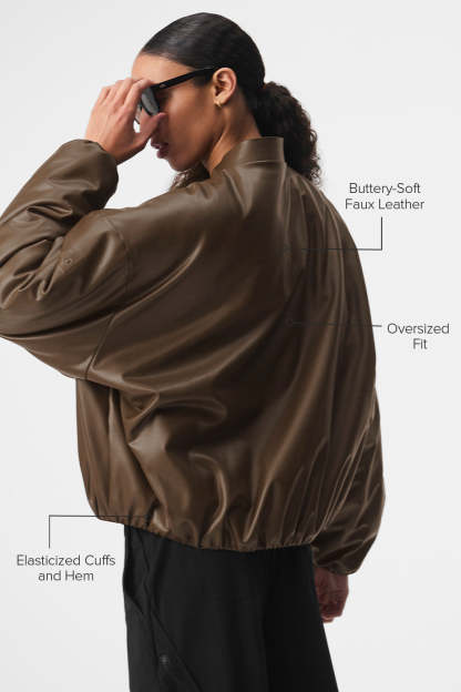 Faux Leather Premier Bomber - Espresso