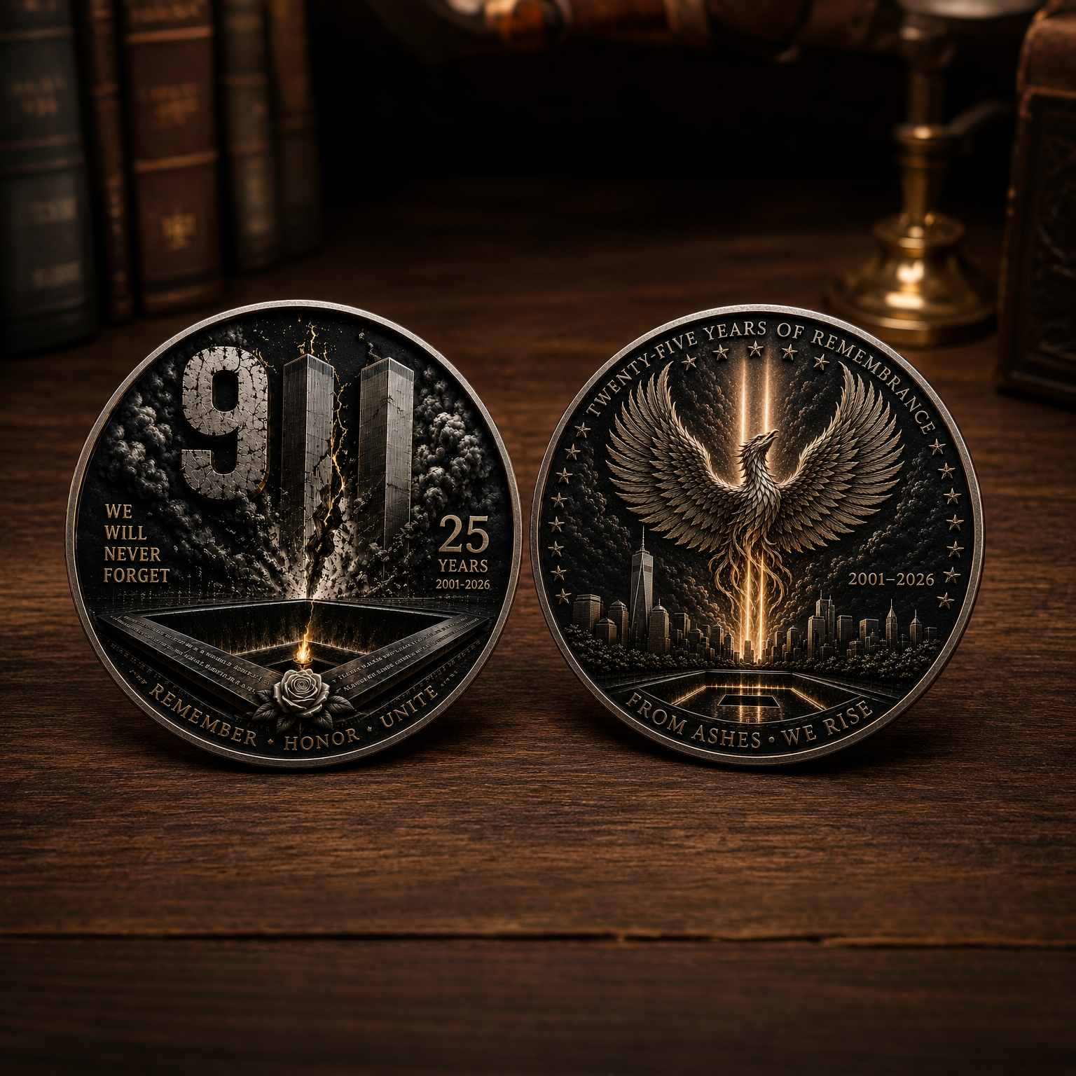 9/11 25th Anniversary Commemorative Coin – Never Forget Memorial Collectible (2001–2026)