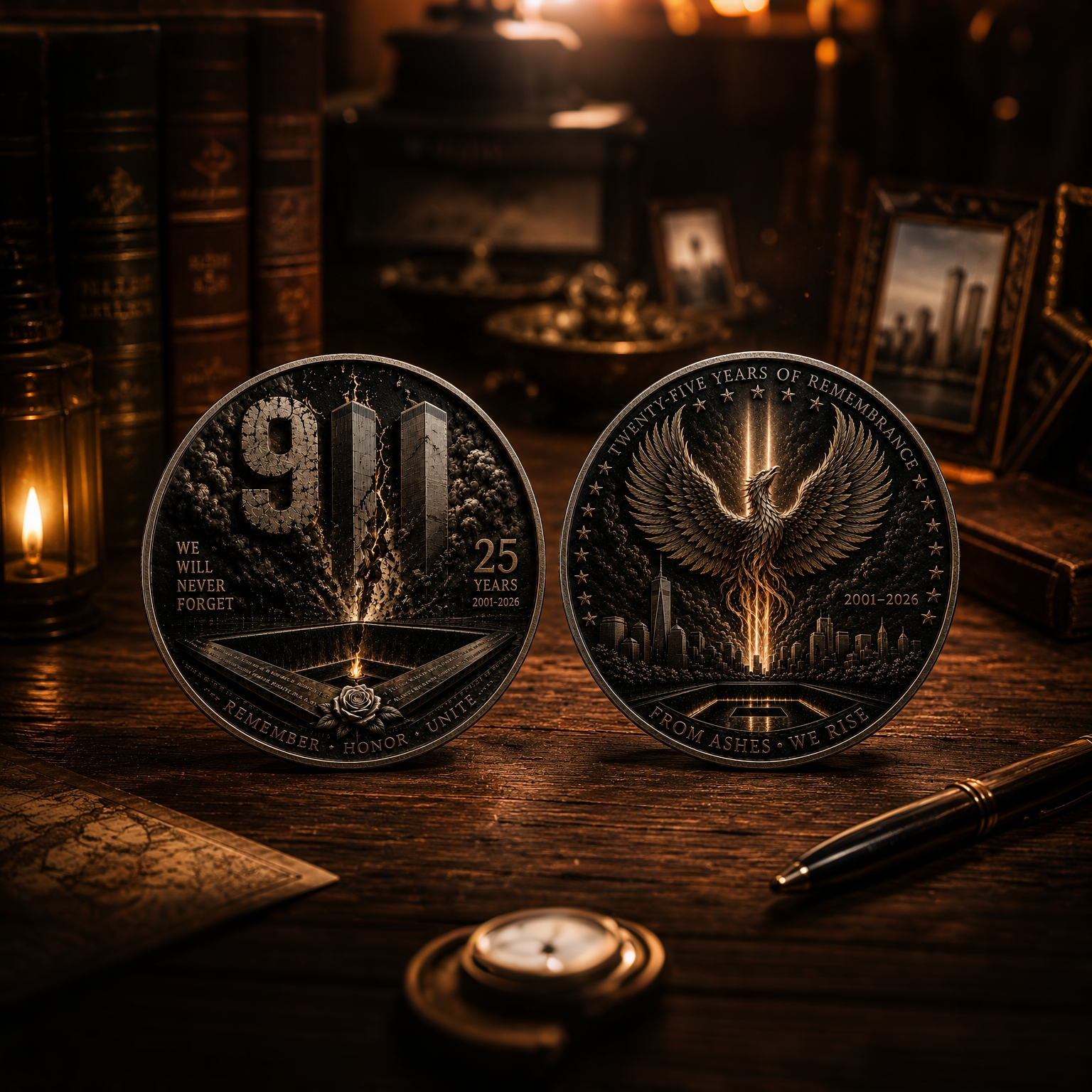 9/11 25th Anniversary Commemorative Coin – Never Forget Memorial Collectible (2001–2026)