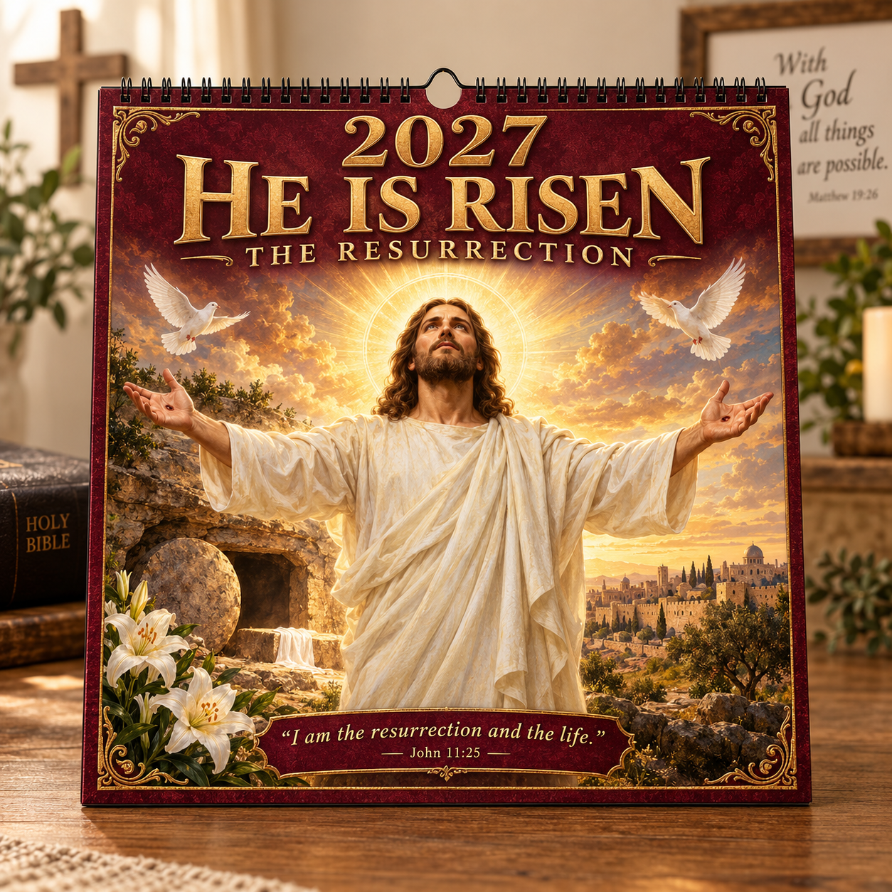 🔥49% Off Last Day - BUY 3 GET 1 FREE🔥2027 He Is Risen Christian Wall Calendar – Jesus Resurrection Scripture & Faith Inspirational Calendar