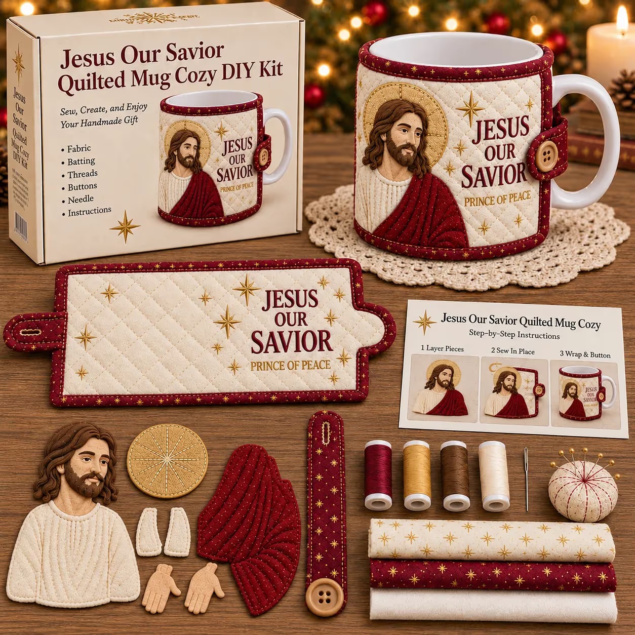 ⏳ Last Day 49% OFF – ✝️ Beginner-Friendly Christmas Faith Mug Cozy Sewing Kit