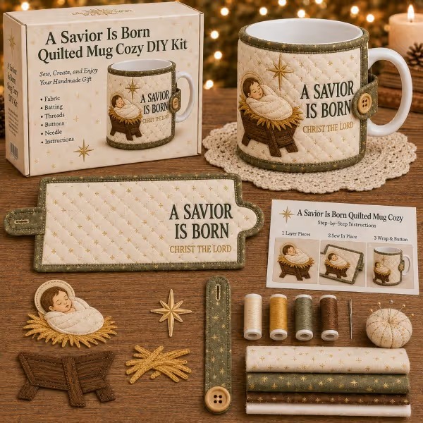 ⏳ Last Day 49% OFF – ✝️ Beginner-Friendly Christmas Faith Mug Cozy Sewing Kit