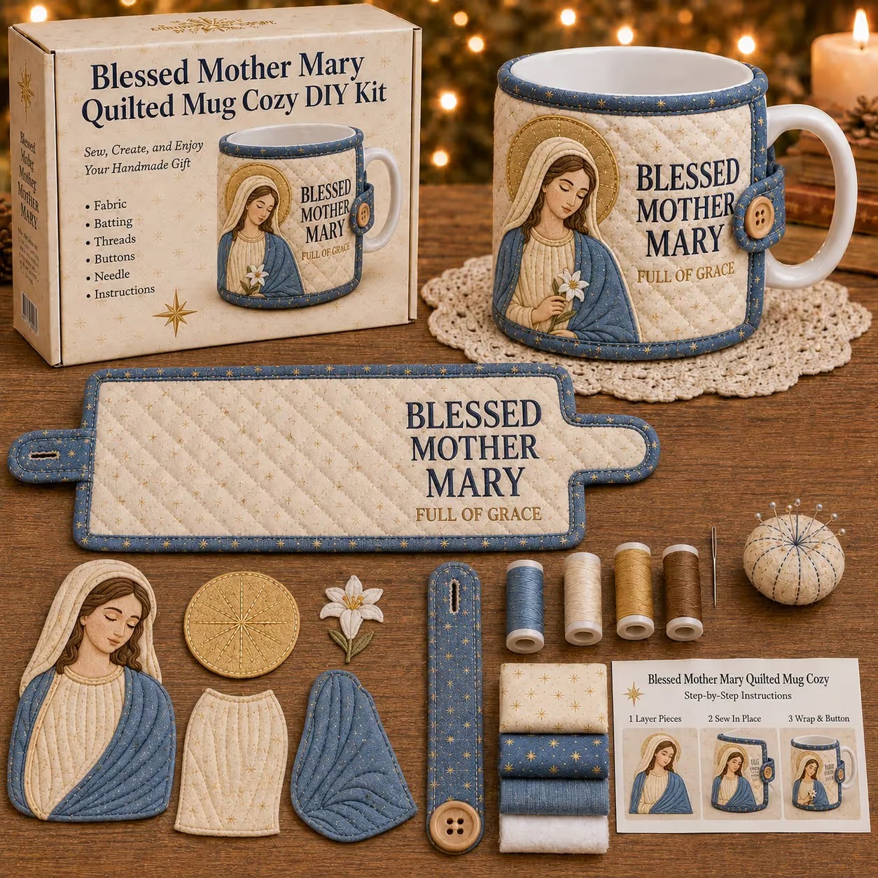 ⏳ Last Day 49% OFF – ✝️ Beginner-Friendly Christmas Faith Mug Cozy Sewing Kit