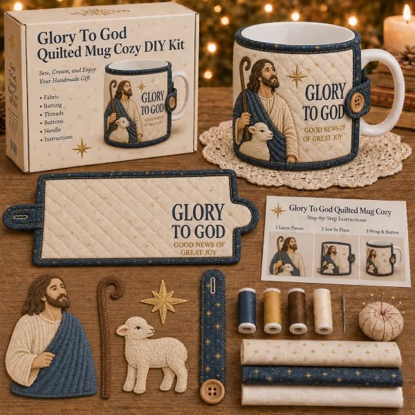 ⏳ Last Day 49% OFF – ✝️ Beginner-Friendly Christmas Faith Mug Cozy Sewing Kit