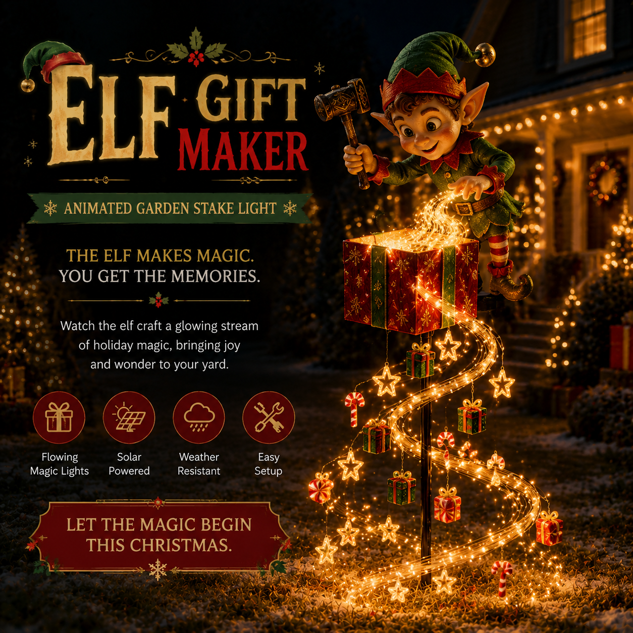 Elf Gift Maker Christmas garden stake light