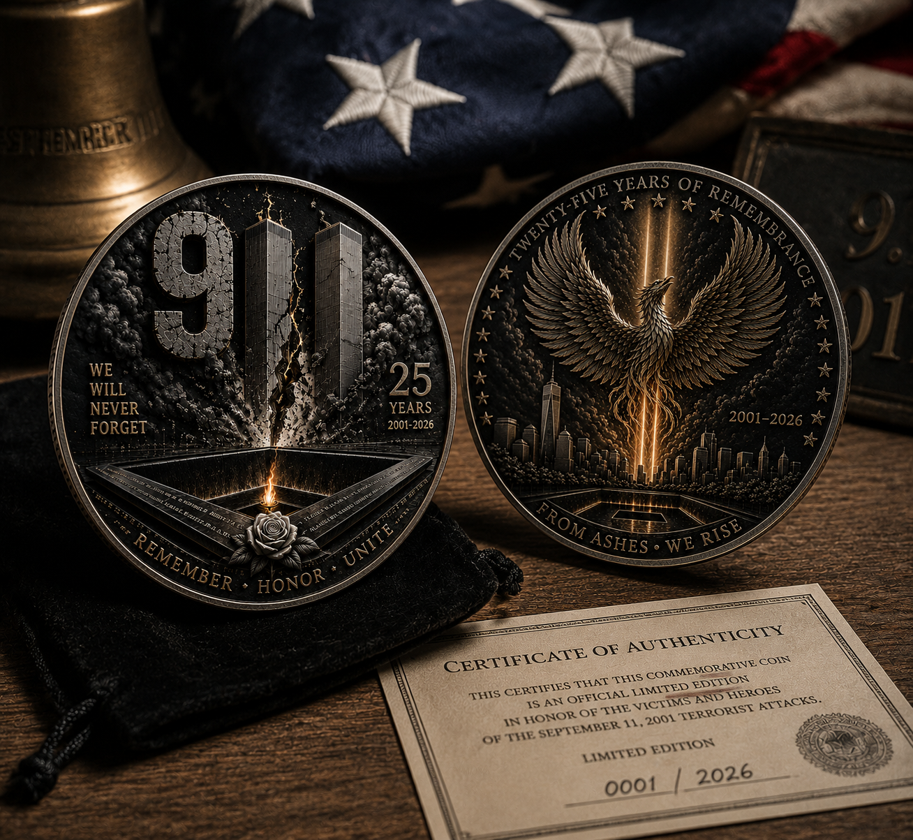 9/11 25th Anniversary Commemorative Coin – Never Forget Memorial Collectible (2001–2026)